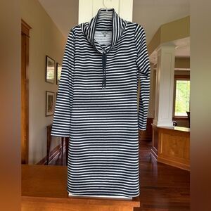 Talbots Large Heather Navy and White Striped Cowl Neck Lace  Dress.
